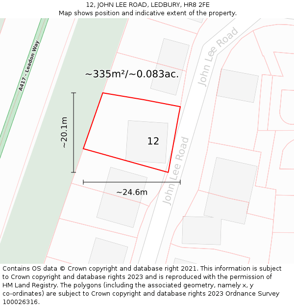 12, JOHN LEE ROAD, LEDBURY, HR8 2FE: Plot and title map