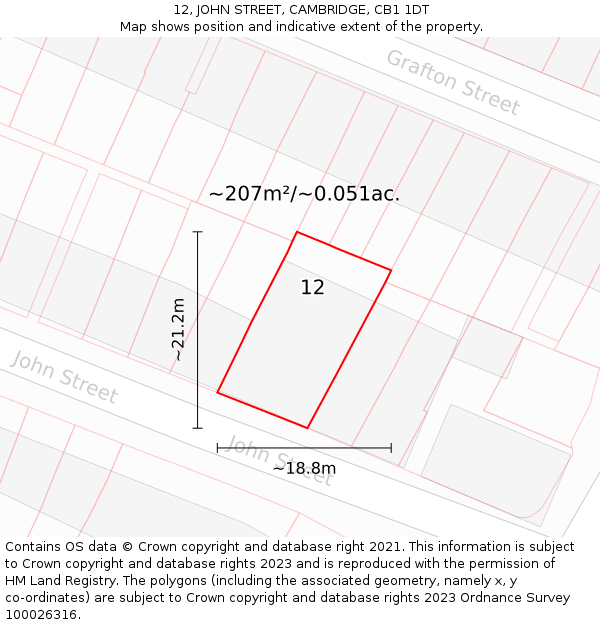 12, JOHN STREET, CAMBRIDGE, CB1 1DT: Plot and title map