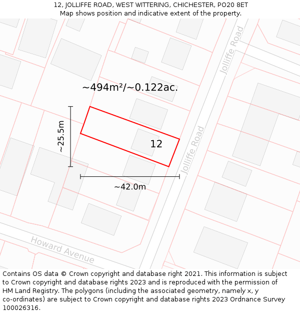 12, JOLLIFFE ROAD, WEST WITTERING, CHICHESTER, PO20 8ET: Plot and title map