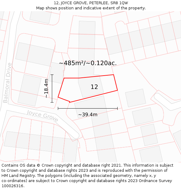 12, JOYCE GROVE, PETERLEE, SR8 1QW: Plot and title map