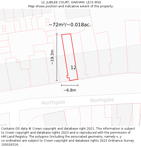 12, JUBILEE COURT, OAKHAM, LE15 6NG: Plot and title map