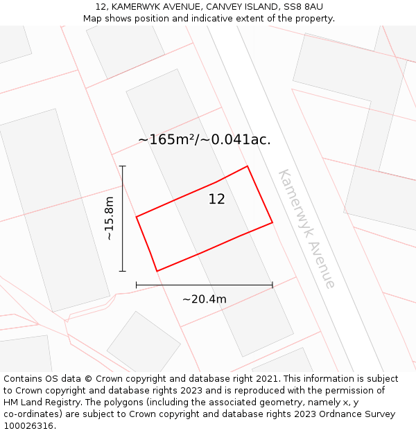 12, KAMERWYK AVENUE, CANVEY ISLAND, SS8 8AU: Plot and title map