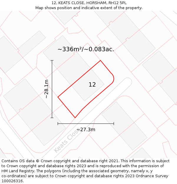 12, KEATS CLOSE, HORSHAM, RH12 5PL: Plot and title map