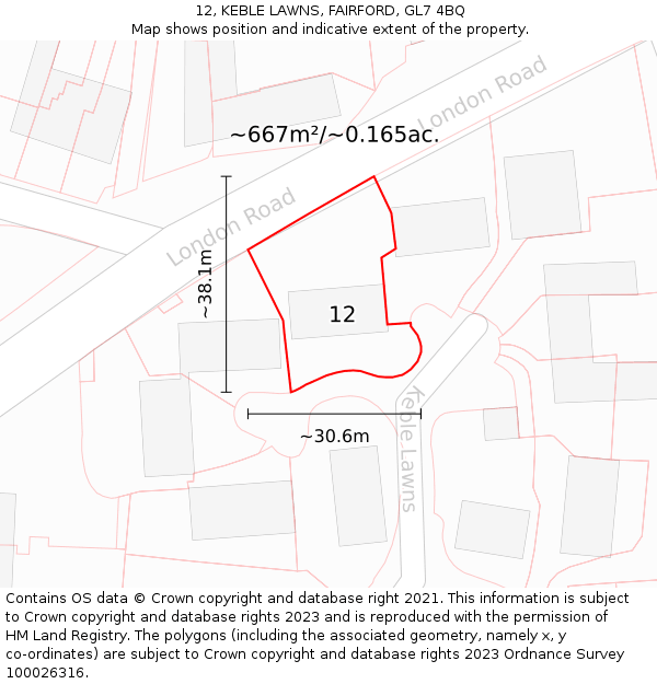 12, KEBLE LAWNS, FAIRFORD, GL7 4BQ: Plot and title map