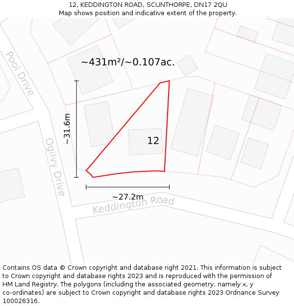 12, KEDDINGTON ROAD, SCUNTHORPE, DN17 2QU: Plot and title map