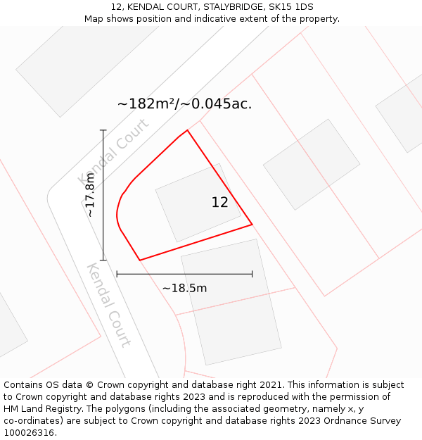 12, KENDAL COURT, STALYBRIDGE, SK15 1DS: Plot and title map