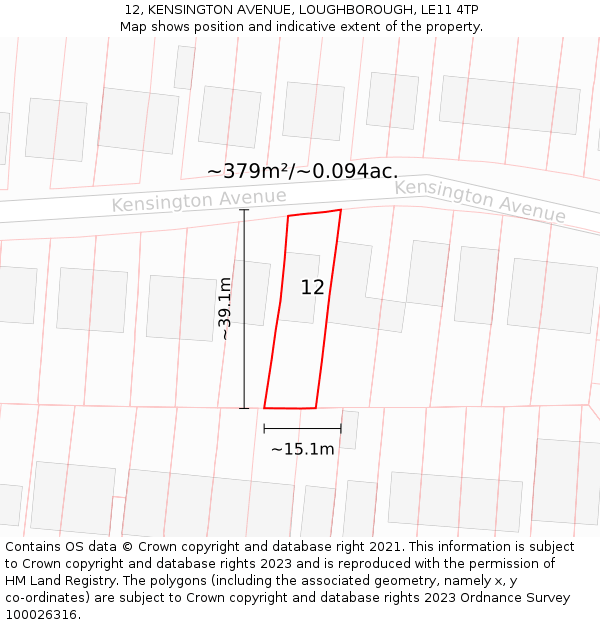 12, KENSINGTON AVENUE, LOUGHBOROUGH, LE11 4TP: Plot and title map