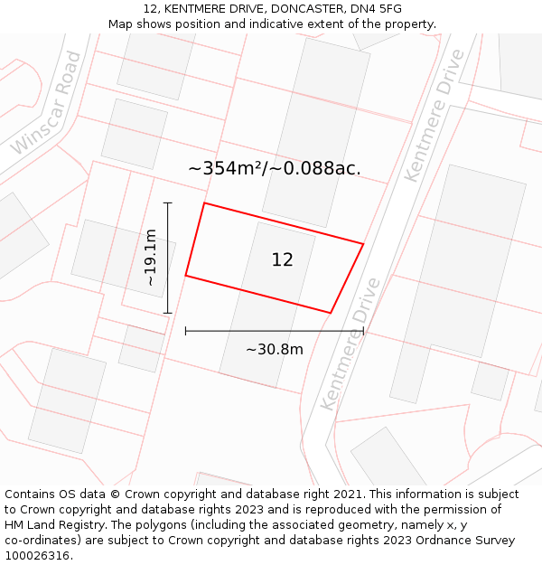 12, KENTMERE DRIVE, DONCASTER, DN4 5FG: Plot and title map