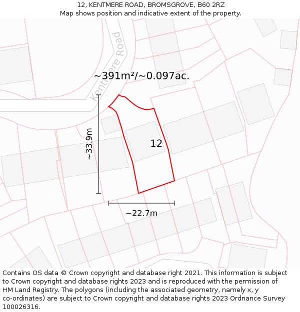 12, KENTMERE ROAD, BROMSGROVE, B60 2RZ: Plot and title map