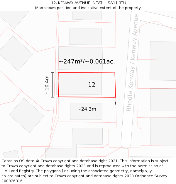 12, KENWAY AVENUE, NEATH, SA11 3TU: Plot and title map