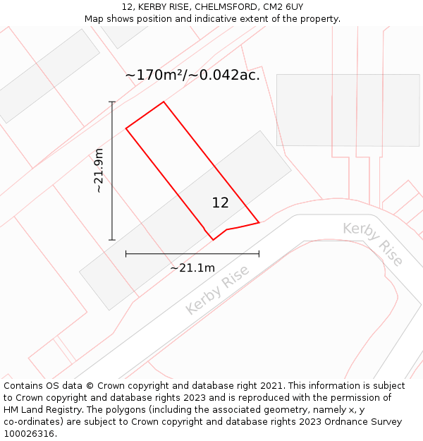 12, KERBY RISE, CHELMSFORD, CM2 6UY: Plot and title map