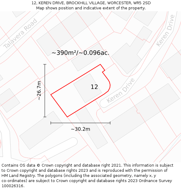 12, KEREN DRIVE, BROCKHILL VILLAGE, WORCESTER, WR5 2SD: Plot and title map