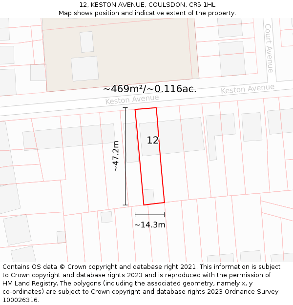 12, KESTON AVENUE, COULSDON, CR5 1HL: Plot and title map