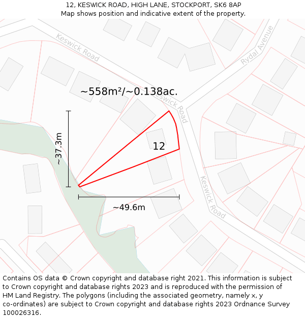 12, KESWICK ROAD, HIGH LANE, STOCKPORT, SK6 8AP: Plot and title map