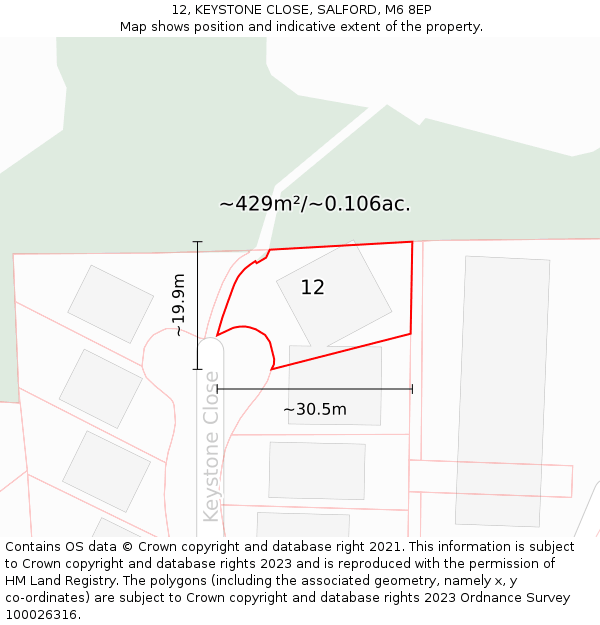 12, KEYSTONE CLOSE, SALFORD, M6 8EP: Plot and title map