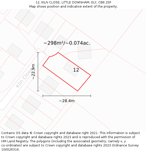 12, KILN CLOSE, LITTLE DOWNHAM, ELY, CB6 2SF: Plot and title map