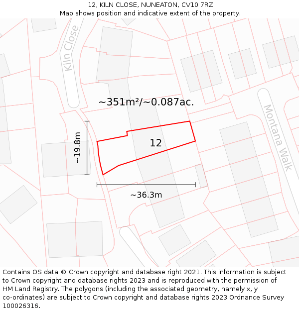 12, KILN CLOSE, NUNEATON, CV10 7RZ: Plot and title map