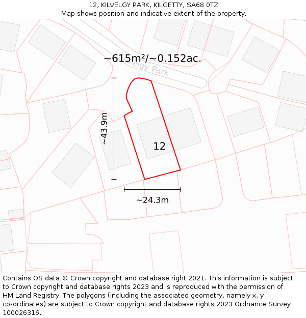 12, KILVELGY PARK, KILGETTY, SA68 0TZ: Plot and title map