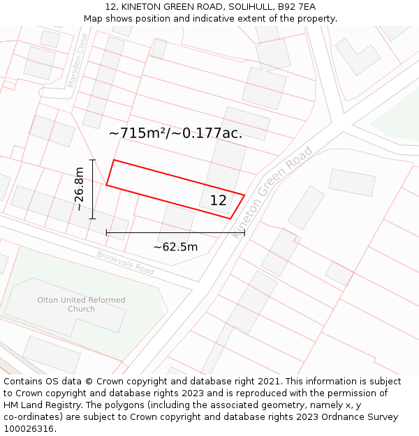 12, KINETON GREEN ROAD, SOLIHULL, B92 7EA: Plot and title map