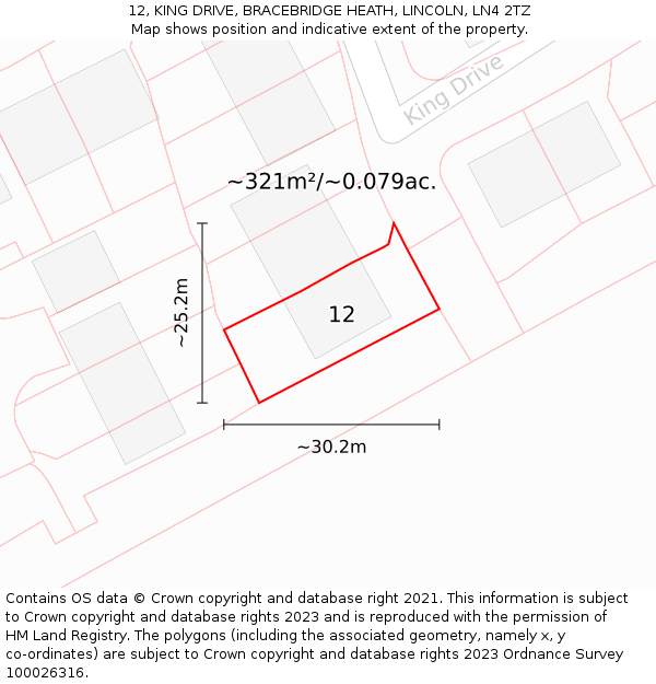 12, KING DRIVE, BRACEBRIDGE HEATH, LINCOLN, LN4 2TZ: Plot and title map