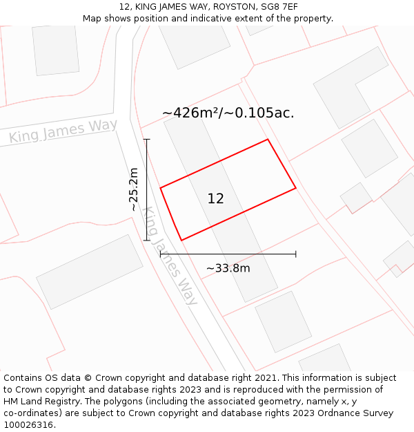 12, KING JAMES WAY, ROYSTON, SG8 7EF: Plot and title map