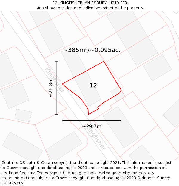 12, KINGFISHER, AYLESBURY, HP19 0FR: Plot and title map