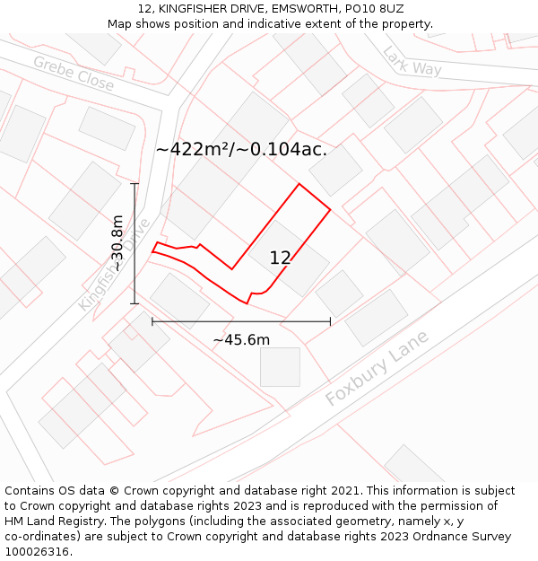 12, KINGFISHER DRIVE, EMSWORTH, PO10 8UZ: Plot and title map