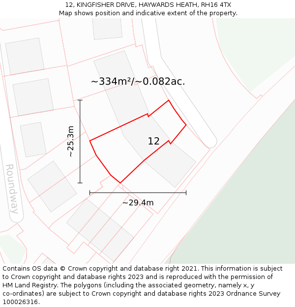 12, KINGFISHER DRIVE, HAYWARDS HEATH, RH16 4TX: Plot and title map