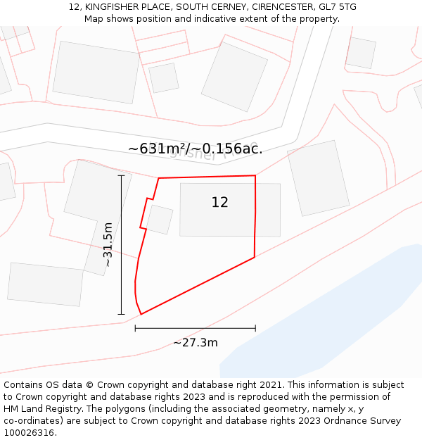 12, KINGFISHER PLACE, SOUTH CERNEY, CIRENCESTER, GL7 5TG: Plot and title map