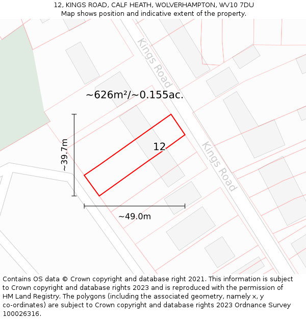 12, KINGS ROAD, CALF HEATH, WOLVERHAMPTON, WV10 7DU: Plot and title map