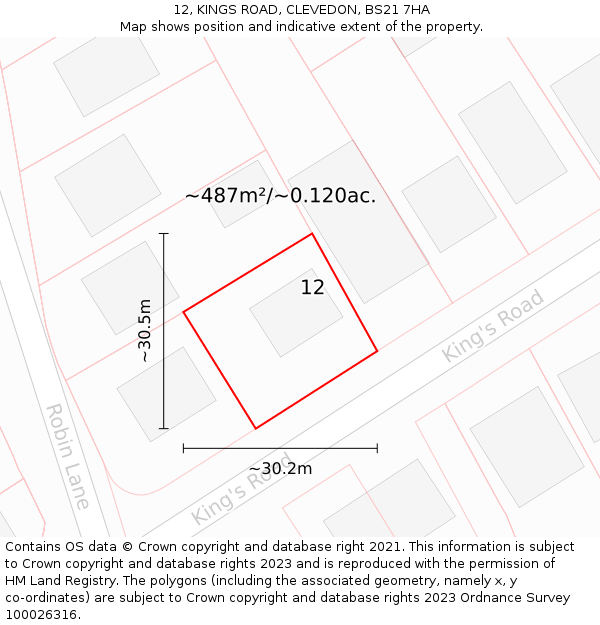 12, KINGS ROAD, CLEVEDON, BS21 7HA: Plot and title map