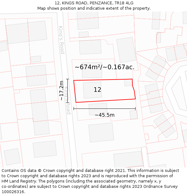 12, KINGS ROAD, PENZANCE, TR18 4LG: Plot and title map