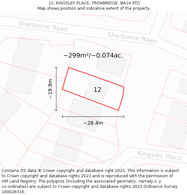 12, KINGSLEY PLACE, TROWBRIDGE, BA14 9TD: Plot and title map