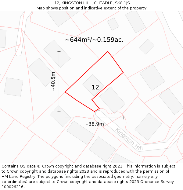 12, KINGSTON HILL, CHEADLE, SK8 1JS: Plot and title map