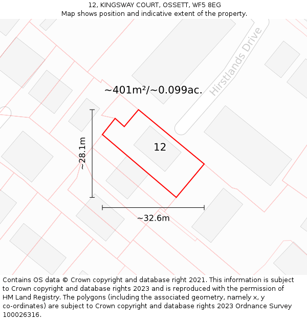 12, KINGSWAY COURT, OSSETT, WF5 8EG: Plot and title map