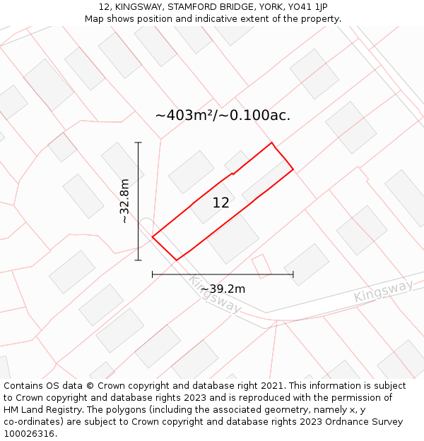 12, KINGSWAY, STAMFORD BRIDGE, YORK, YO41 1JP: Plot and title map