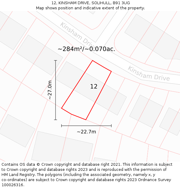 12, KINSHAM DRIVE, SOLIHULL, B91 3UG: Plot and title map