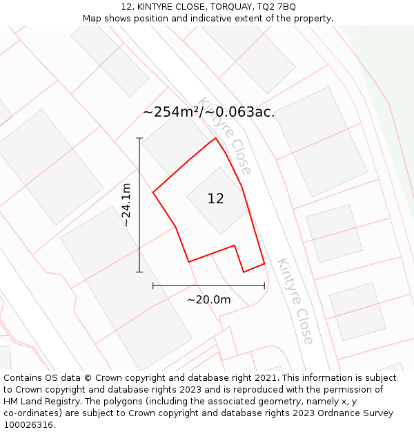 12, KINTYRE CLOSE, TORQUAY, TQ2 7BQ: Plot and title map