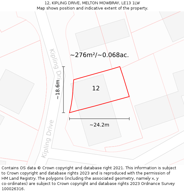 12, KIPLING DRIVE, MELTON MOWBRAY, LE13 1LW: Plot and title map