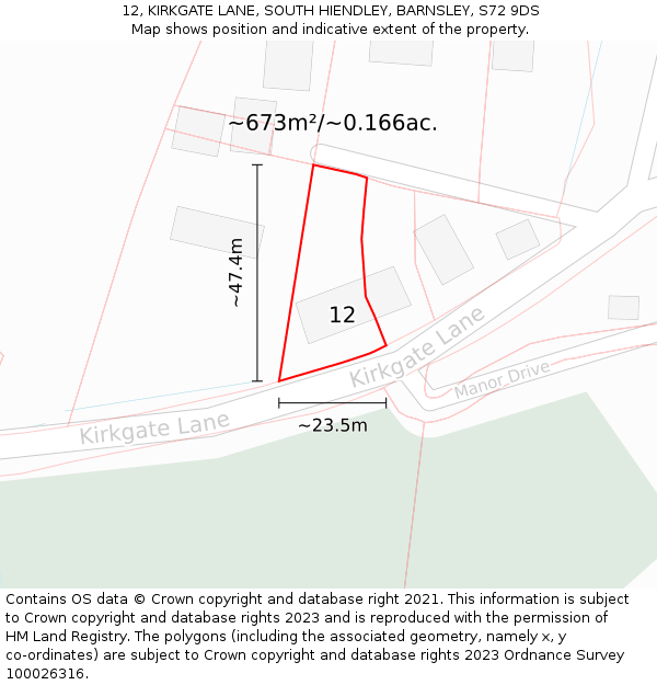 12, KIRKGATE LANE, SOUTH HIENDLEY, BARNSLEY, S72 9DS: Plot and title map