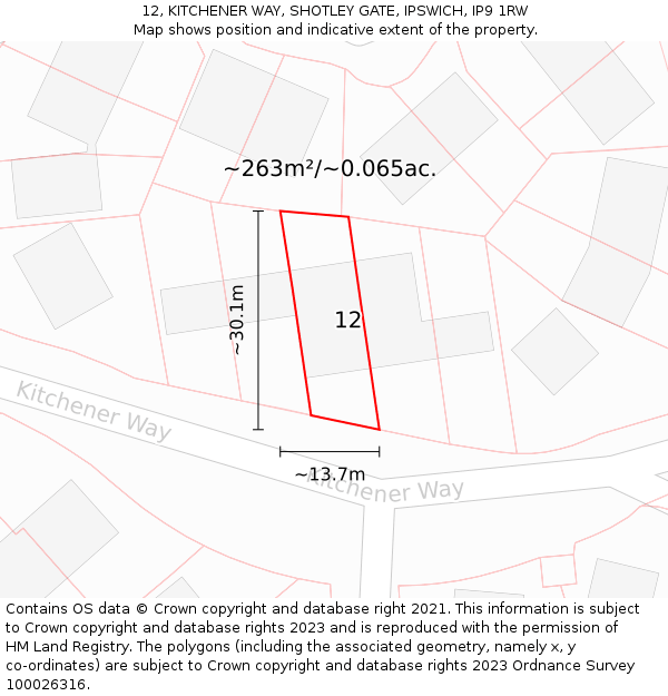 12, KITCHENER WAY, SHOTLEY GATE, IPSWICH, IP9 1RW: Plot and title map