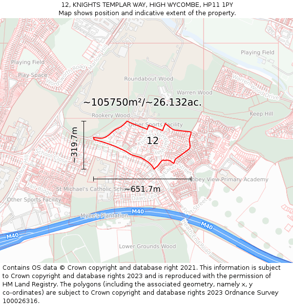 12, KNIGHTS TEMPLAR WAY, HIGH WYCOMBE, HP11 1PY: Plot and title map