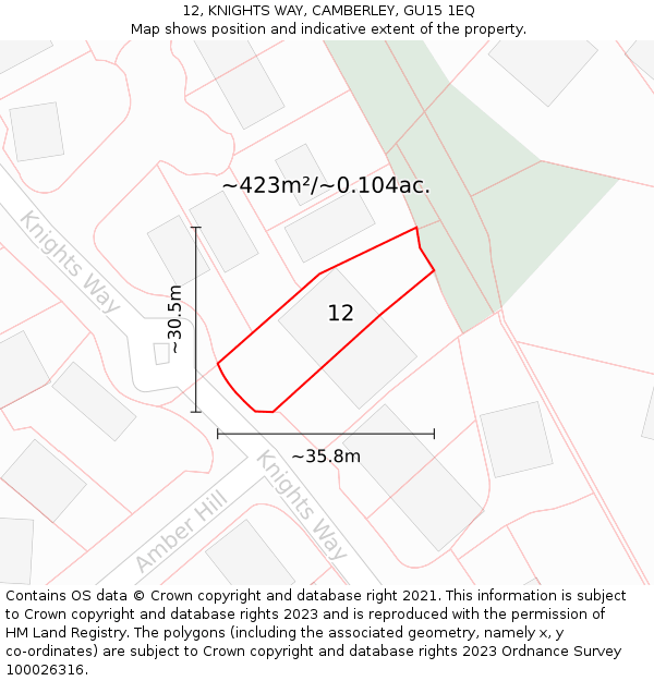 12, KNIGHTS WAY, CAMBERLEY, GU15 1EQ: Plot and title map