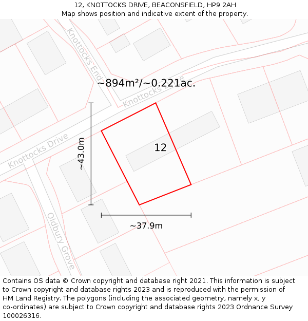 12, KNOTTOCKS DRIVE, BEACONSFIELD, HP9 2AH: Plot and title map