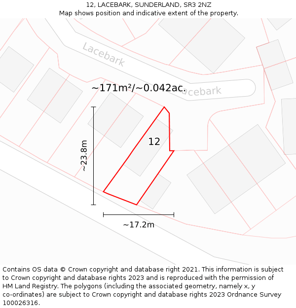 12, LACEBARK, SUNDERLAND, SR3 2NZ: Plot and title map