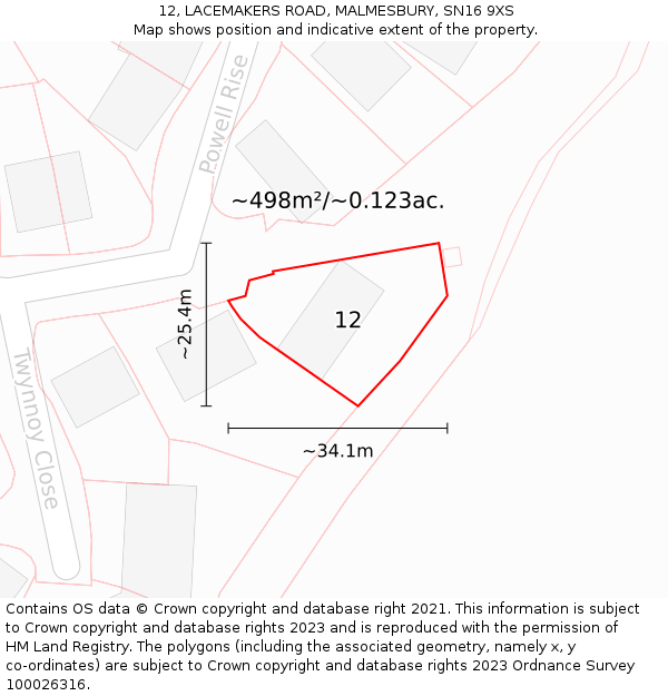 12, LACEMAKERS ROAD, MALMESBURY, SN16 9XS: Plot and title map