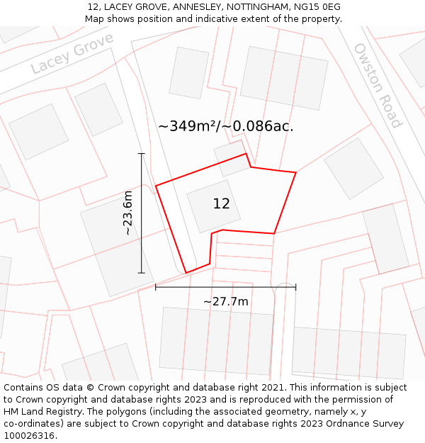 12, LACEY GROVE, ANNESLEY, NOTTINGHAM, NG15 0EG: Plot and title map