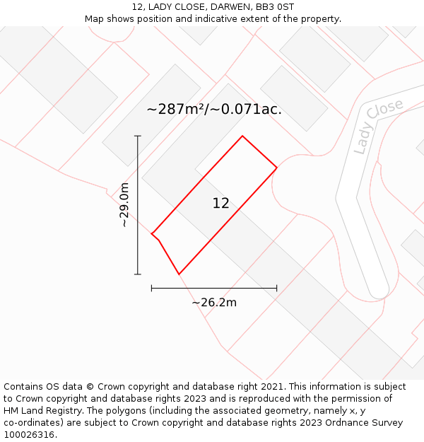 12, LADY CLOSE, DARWEN, BB3 0ST: Plot and title map