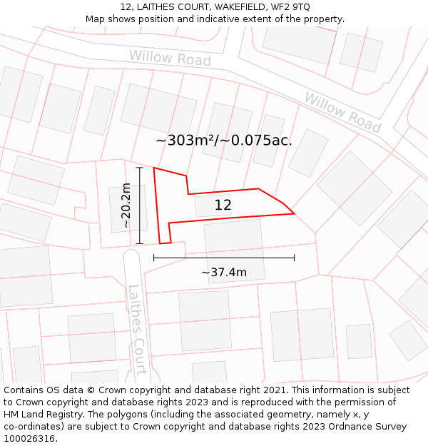 12, LAITHES COURT, WAKEFIELD, WF2 9TQ: Plot and title map