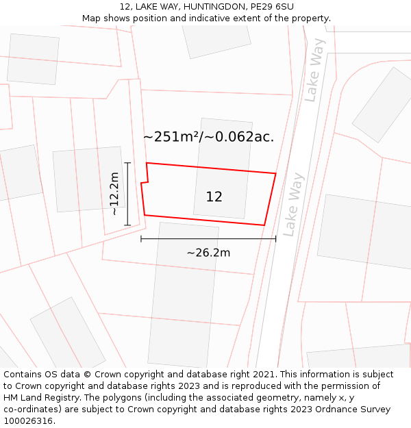 12, LAKE WAY, HUNTINGDON, PE29 6SU: Plot and title map